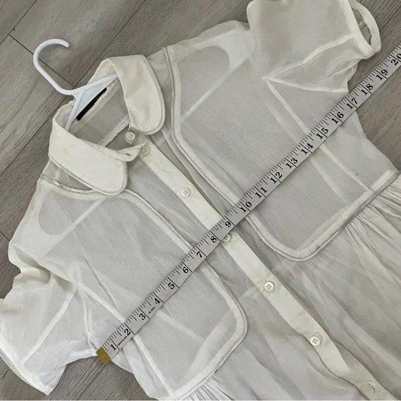 Burberry Cottagecore Blouse sheer button up womens Cream (size 8) minimalist - Picture 3 of 7